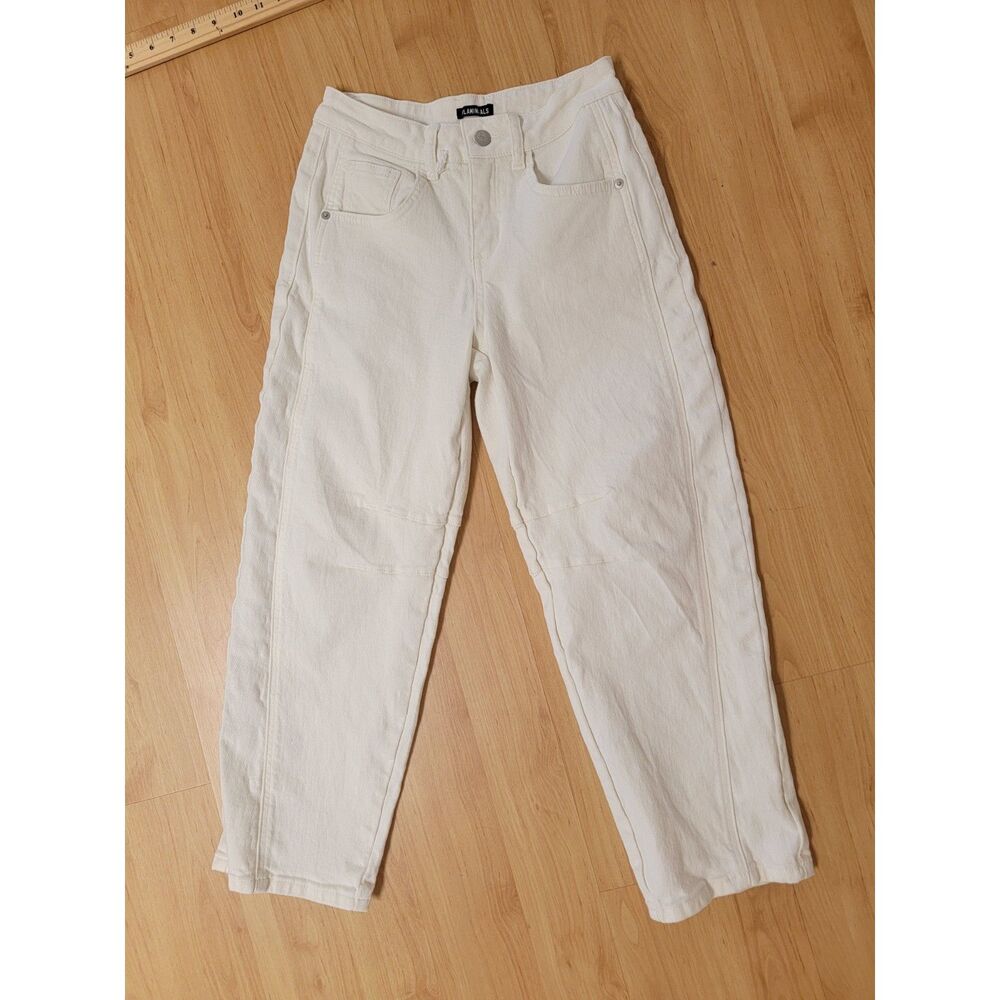 Flamingals Off White Cream Stretch Denim Barrel Jeans Seam Detail Extra Small XS